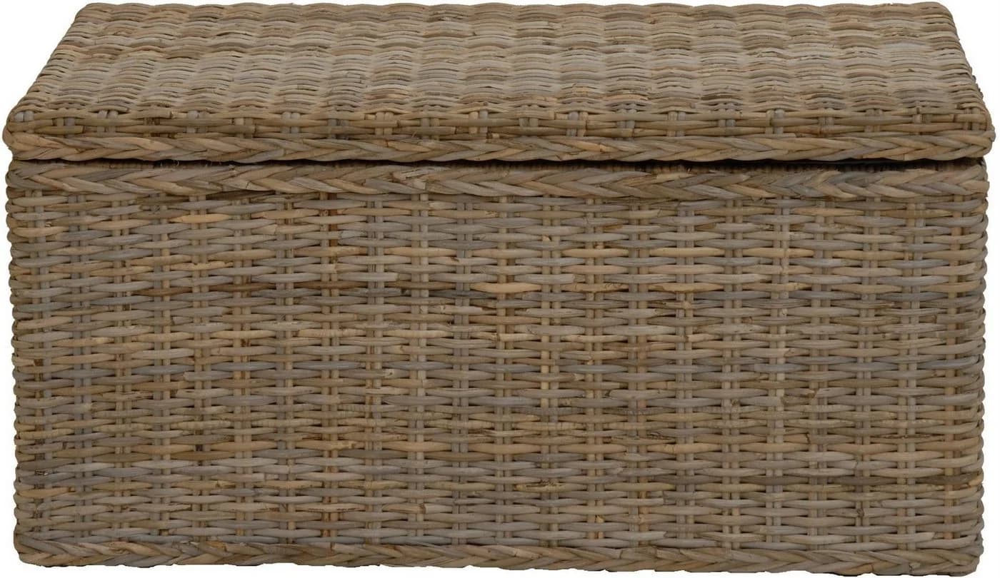 Krines Home Rattan Truhe Grau Natur mit Stoffinlett