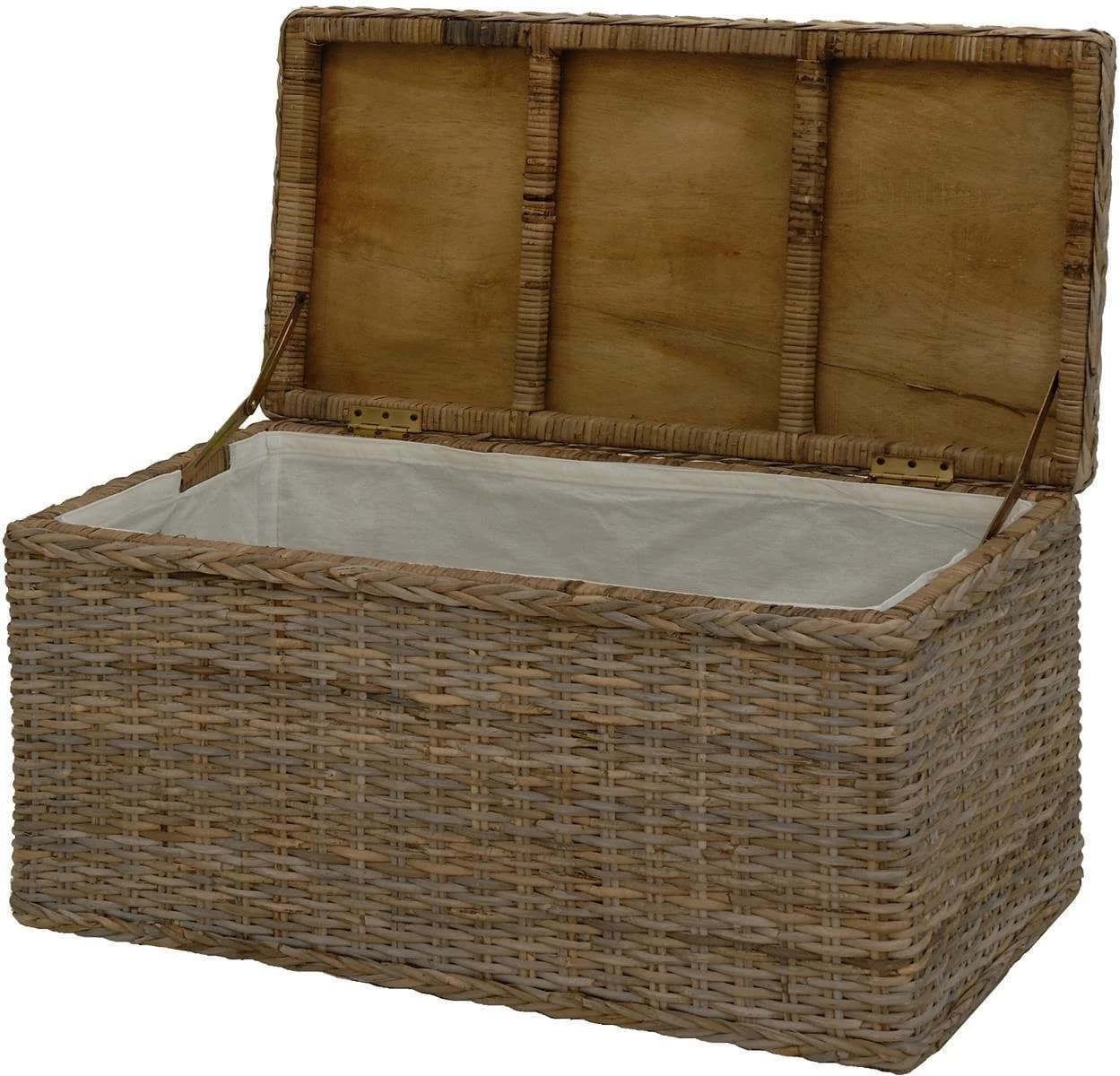 Krines Home Rattan Truhe Grau Natur mit Stoffinlett - Bild 3