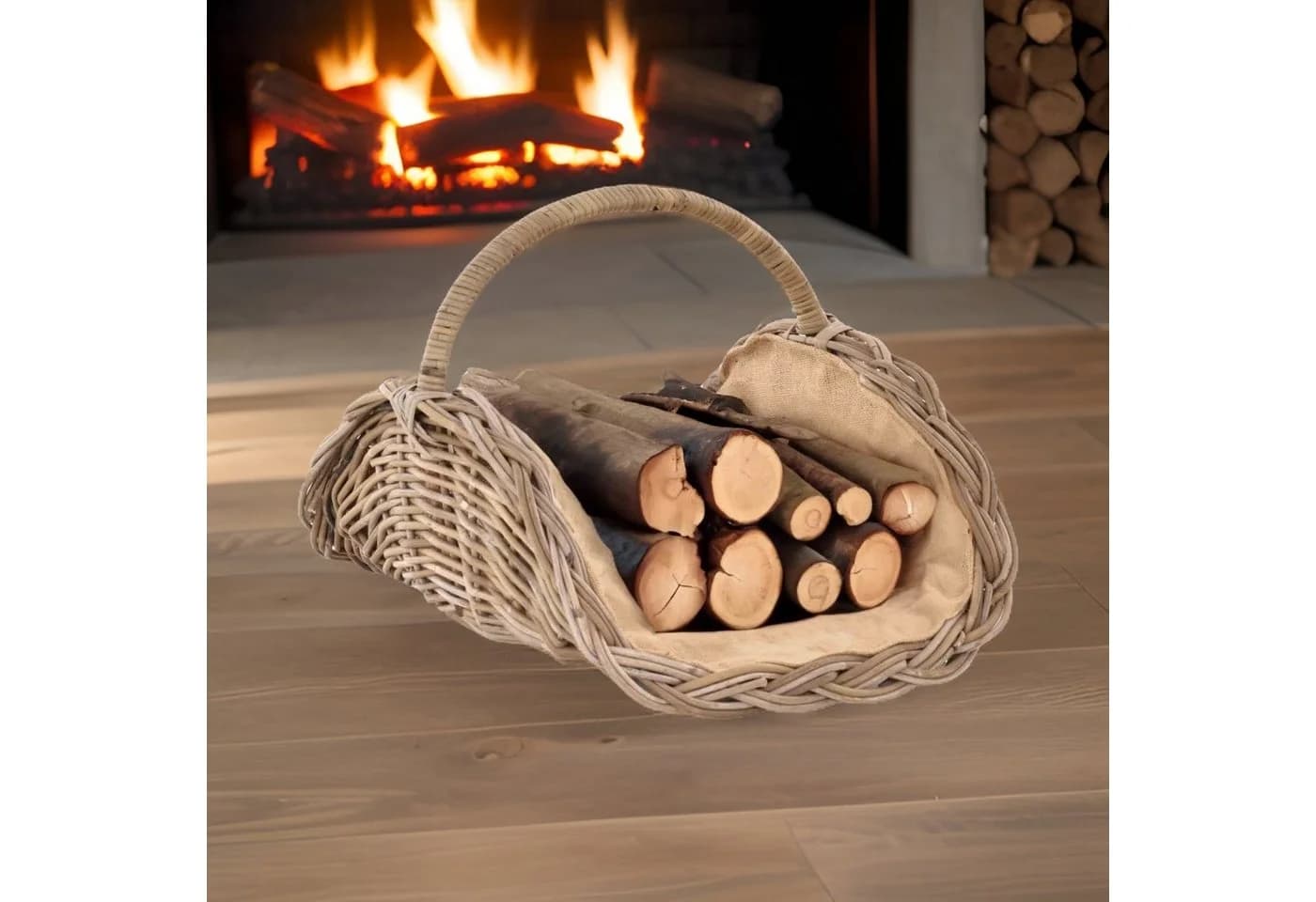 Krines Home Kaminholzkorb Woody Kubu-Rattan Natur