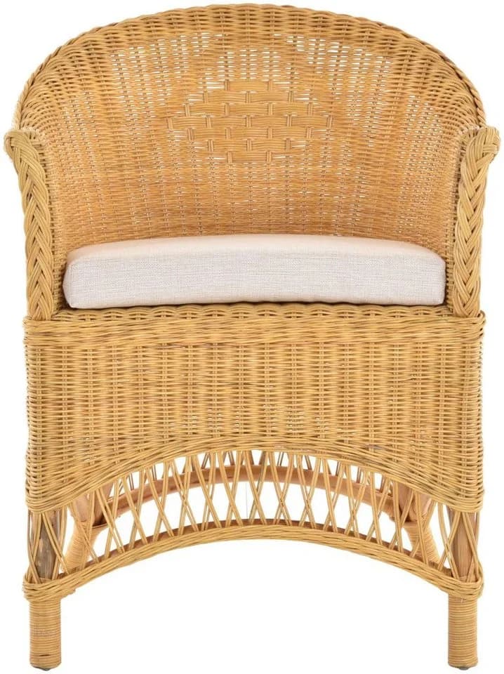 Krines Home Esszimmersessel Rattan mit Armlehnen & Kissen