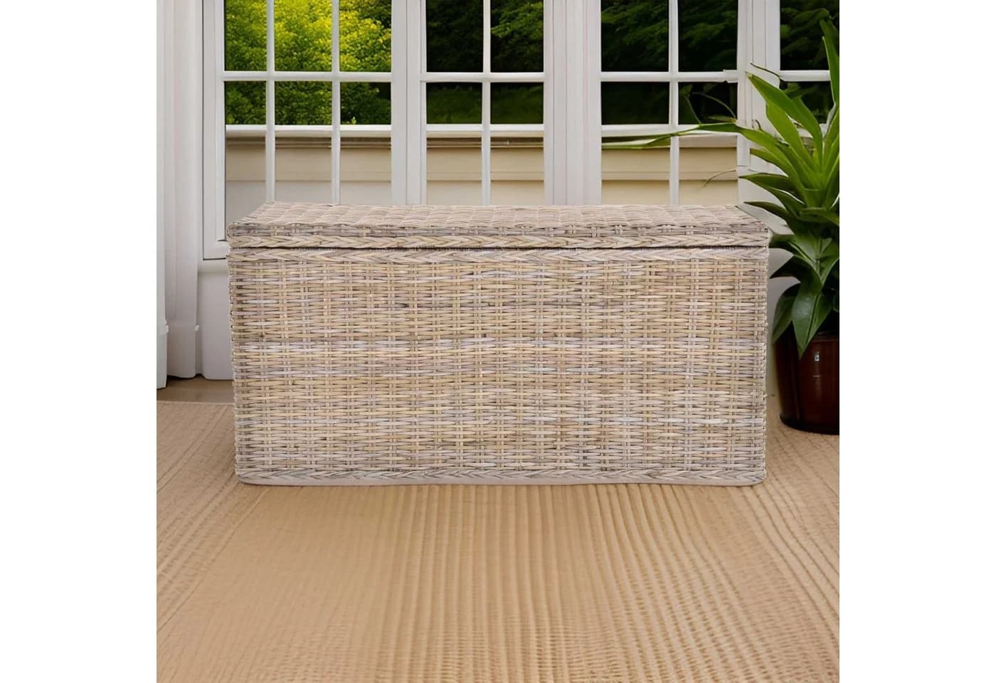Krines Home Wäschetruhe Rattan Groß XL Natur