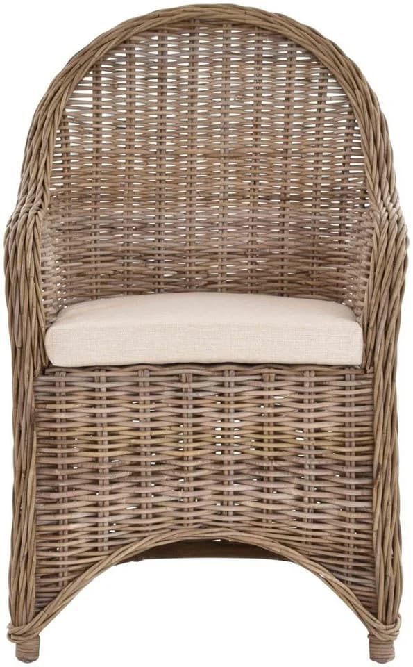 Krines Home Esszimmersessel Rattan mit Armlehne Grau Natur