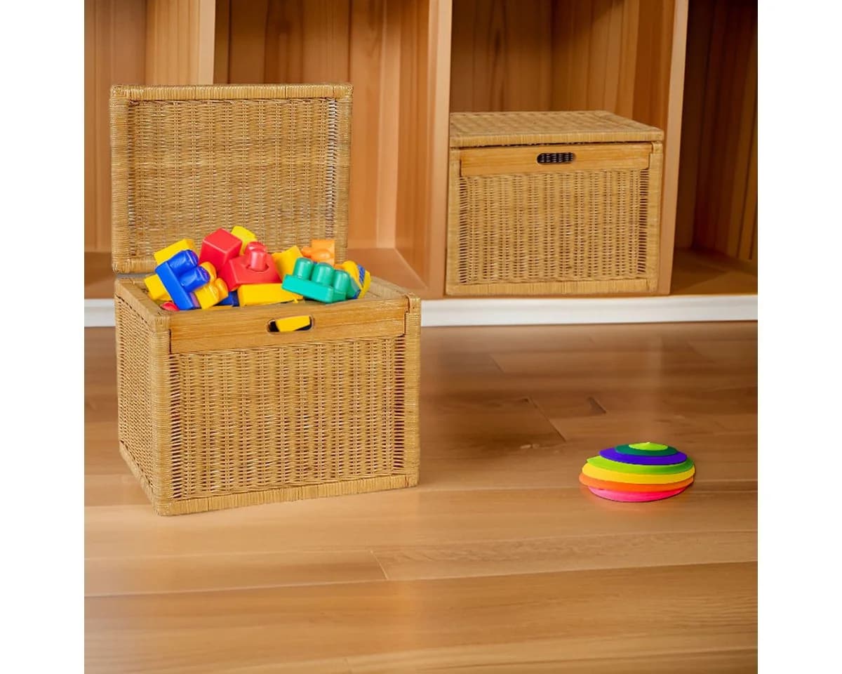 Krines Home Aufbewahrungskorb Hoher Korb mit Deckel Rattan Honig - Bild 3