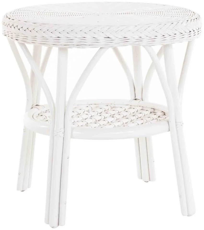 Krines Home Rattan Wohnzimmertisch Rund Weiß mit Ablage - Bild 2
