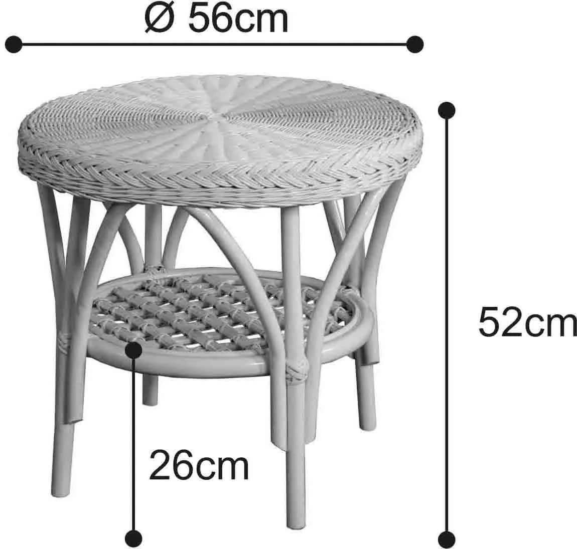 Krines Home Rattan Wohnzimmertisch Rund Weiß mit Ablage - Bild 3