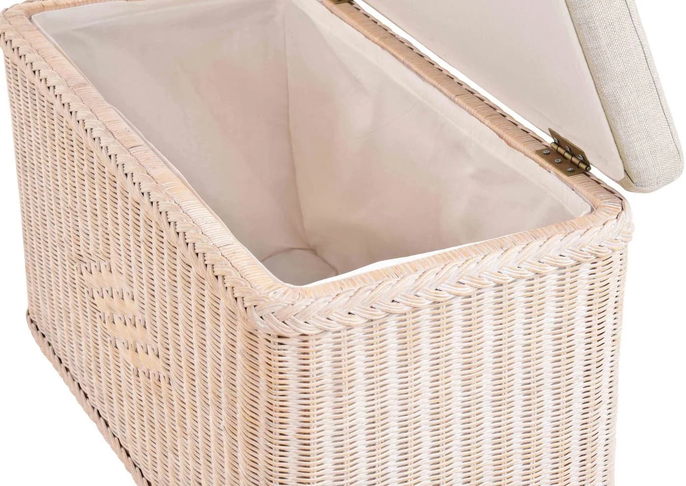 Krines Home Wäschetruhe Sitztruhe Natur-Rattan Weiß Gepolstert - Bild 3