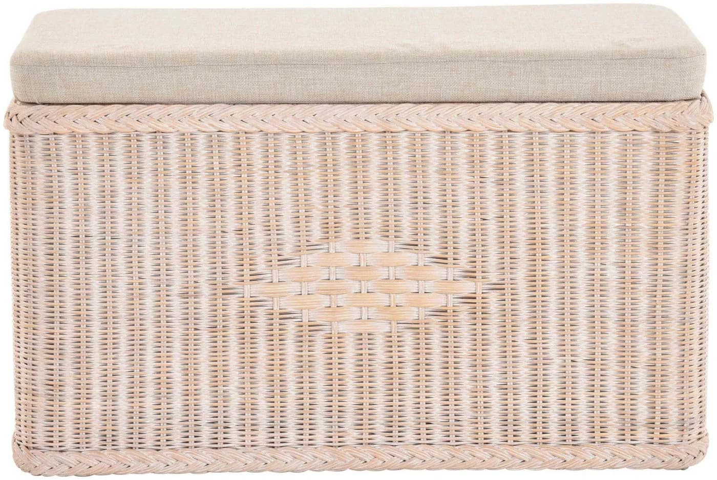 Krines Home Wäschetruhe Sitztruhe Natur-Rattan Weiß Gepolstert - Bild 4
