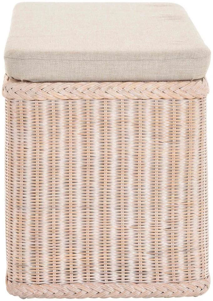 Krines Home Wäschetruhe Sitztruhe Natur-Rattan Weiß Gepolstert - Bild 5