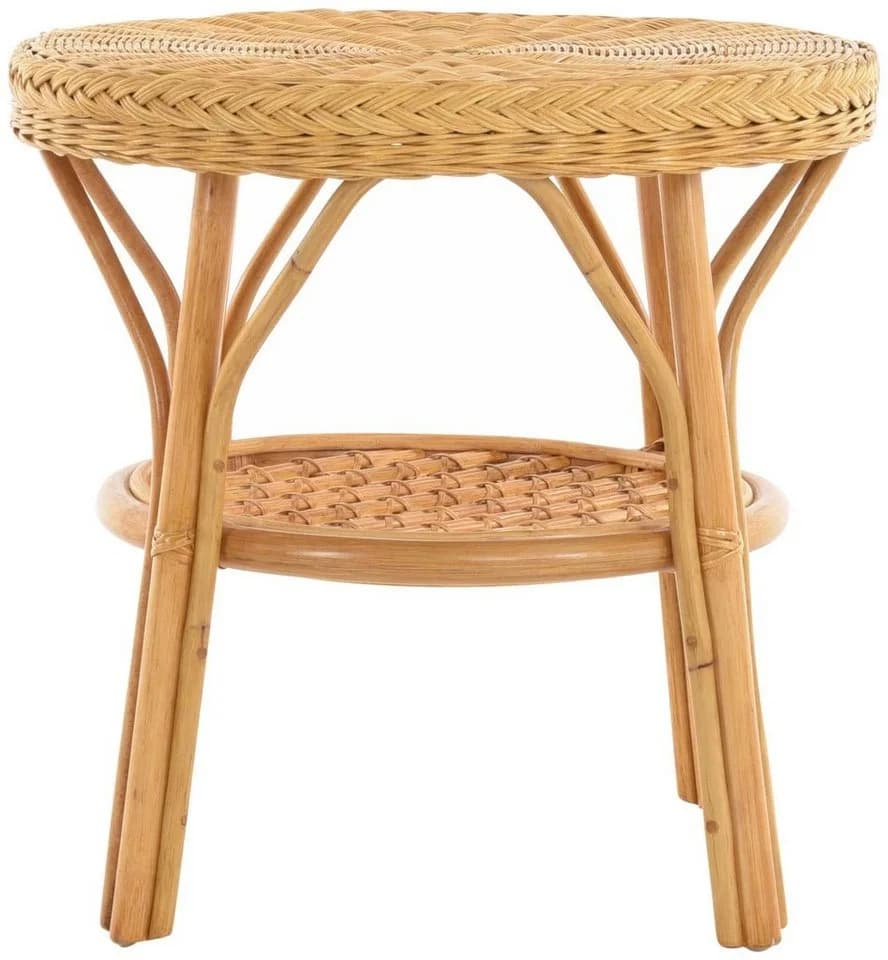 Krines Home Rattan Beistelltisch Rund Honig mit Ablage