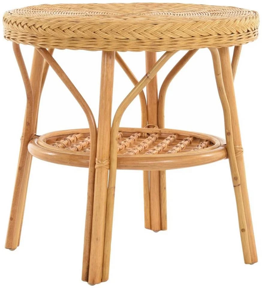 Krines Home Rattan Beistelltisch Rund Honig mit Ablage - Bild 2