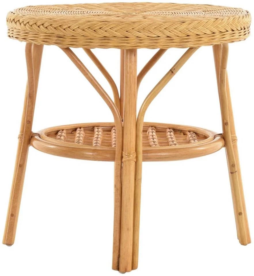 Krines Home Rattan Beistelltisch Rund Honig mit Ablage - Bild 3