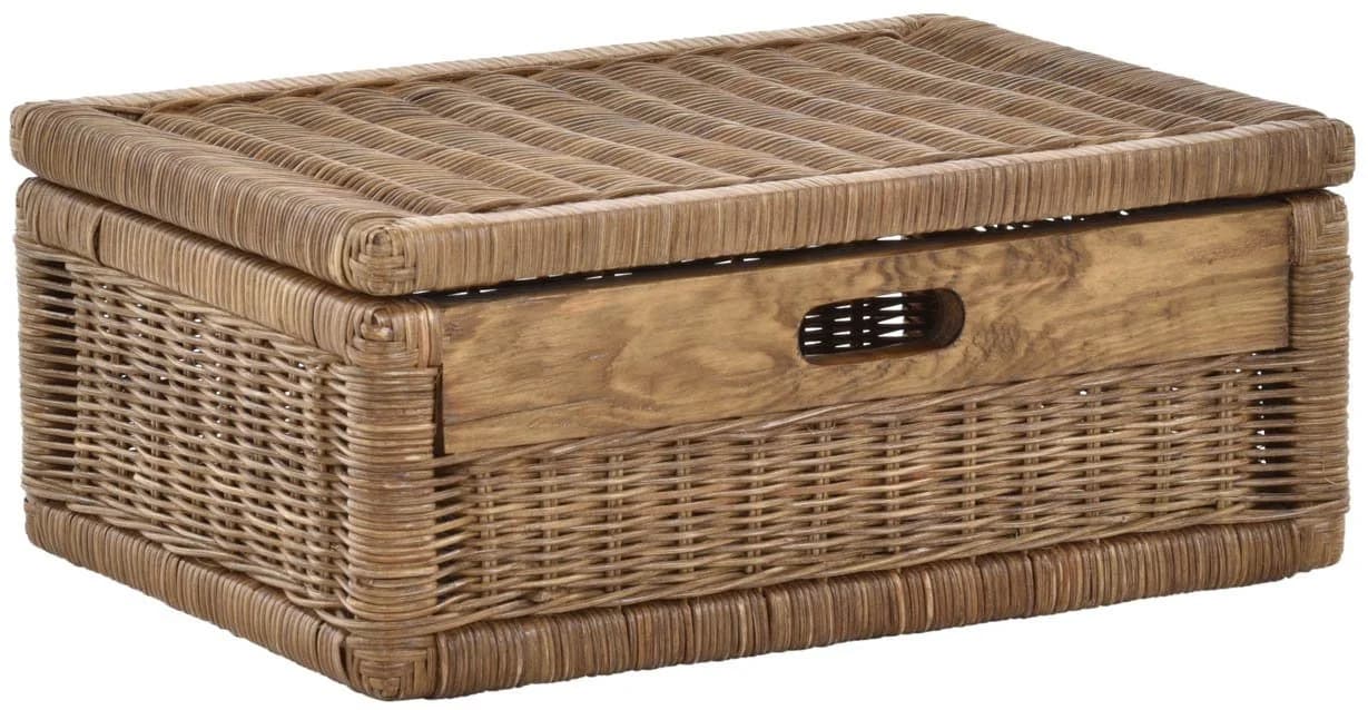 Krines Home Aufbewahrungskorb Flacher Korb mit Deckel Rattan Hellbraun - Bild 2