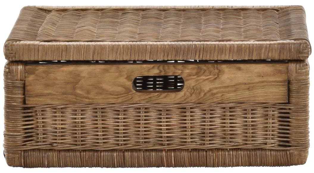 Krines Home Aufbewahrungskorb Flacher Korb mit Deckel Rattan Hellbraun - Bild 3