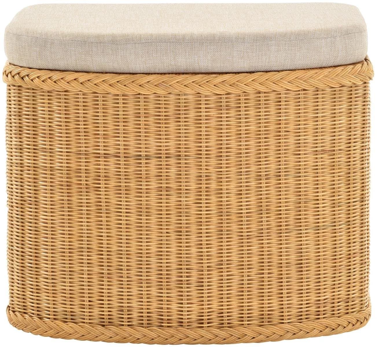 Krines Home Wäschetruhe Sitzbank Beige mit Deckel und Polster