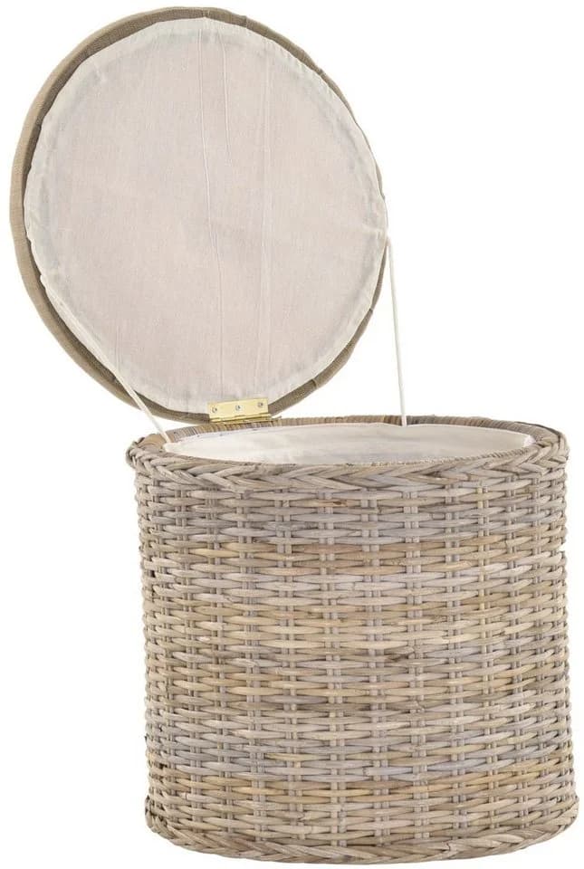 Krines Home Wäschekorb Rattan Sitzhocker Grau Natur mit Stauraum