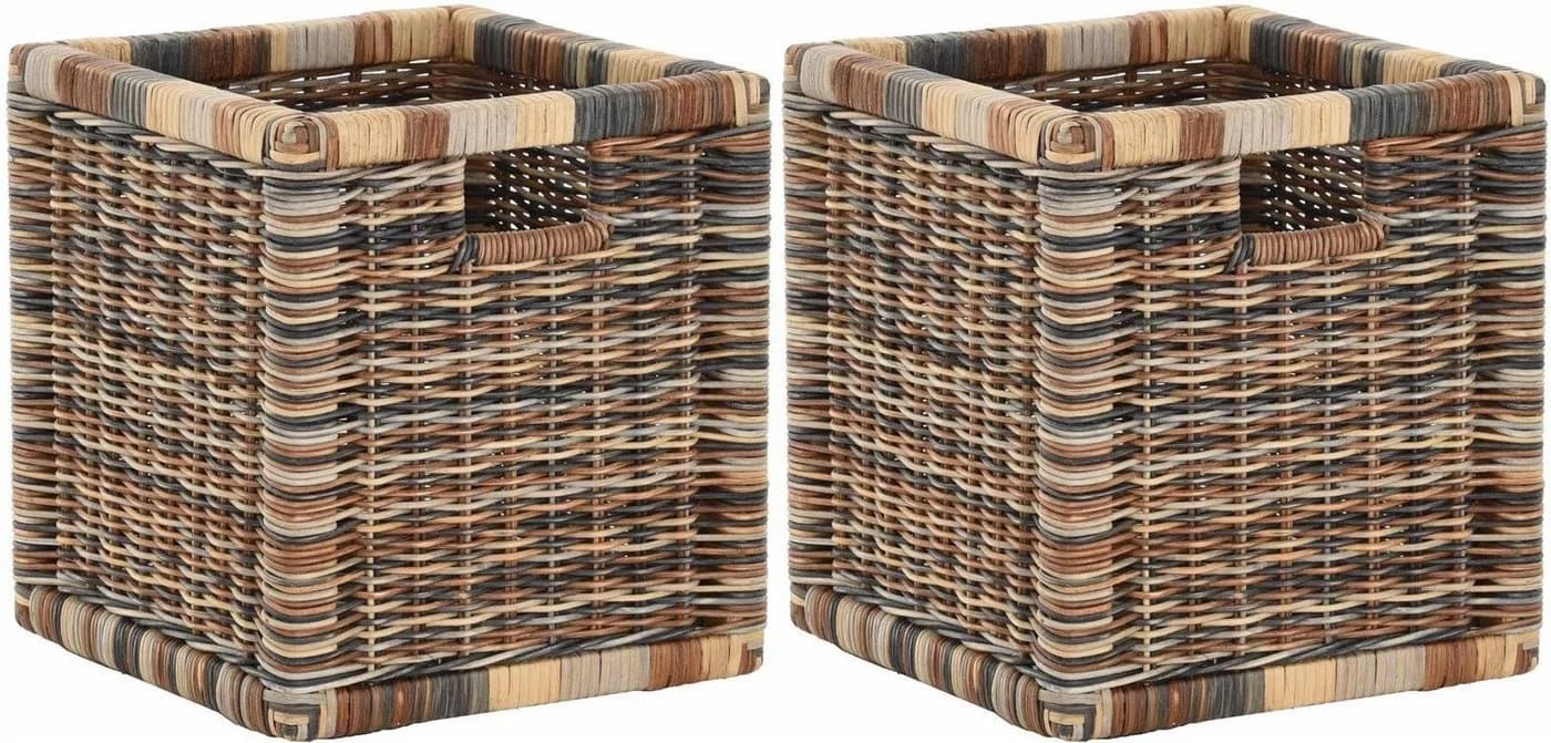 Krines Home Regalkorb Set 2-tlg. Geflochten Rattan Braun - Bild 2