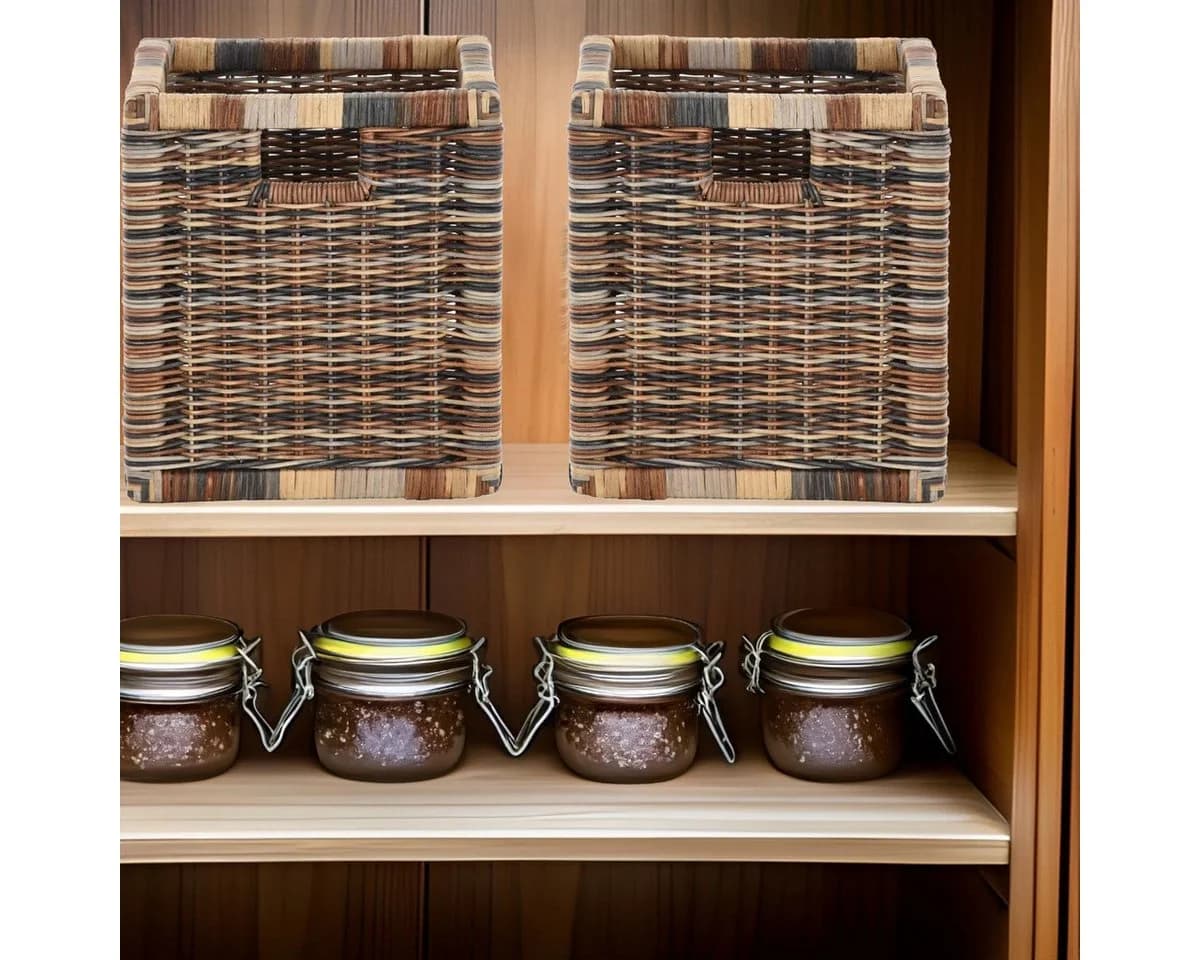 Krines Home Regalkorb Set 2-tlg. Geflochten Rattan Braun - Bild 5