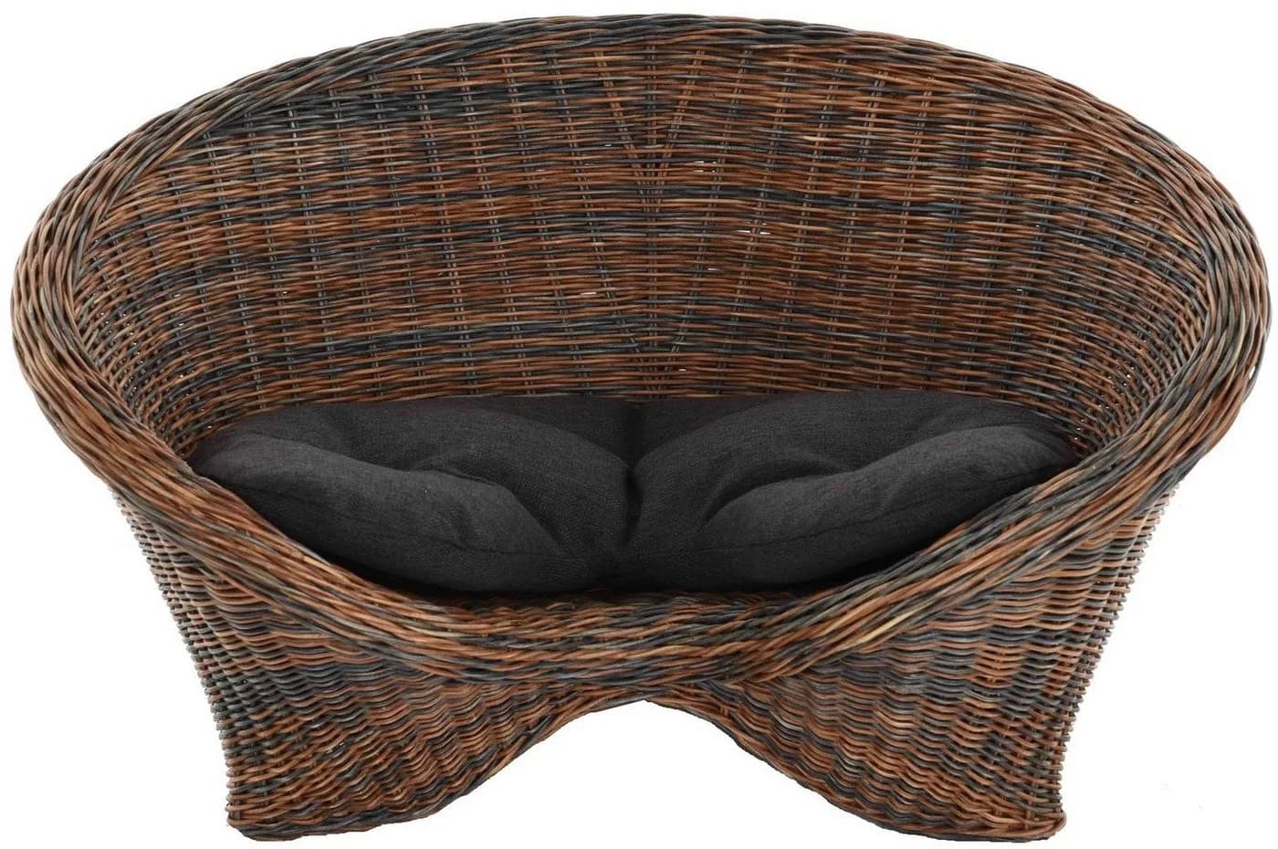 Krines Home Sessel Lotus Rattan mit Kissen Schwarz-Braun