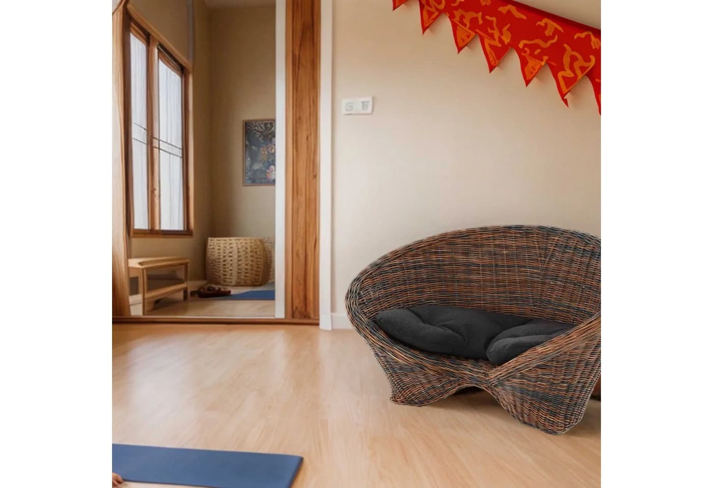 Krines Home Sessel Lotus Rattan mit Kissen Schwarz-Braun - Bild 5