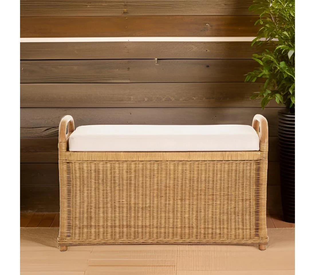 Krines Home Sitzbank Rattan mit Stauraum und Polsterung Honig-Dunkel - Bild 5