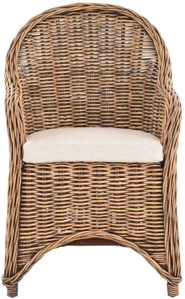 Krines Home Esszimmersessel Rattan mit Armlehne & Polster Vintage Braun