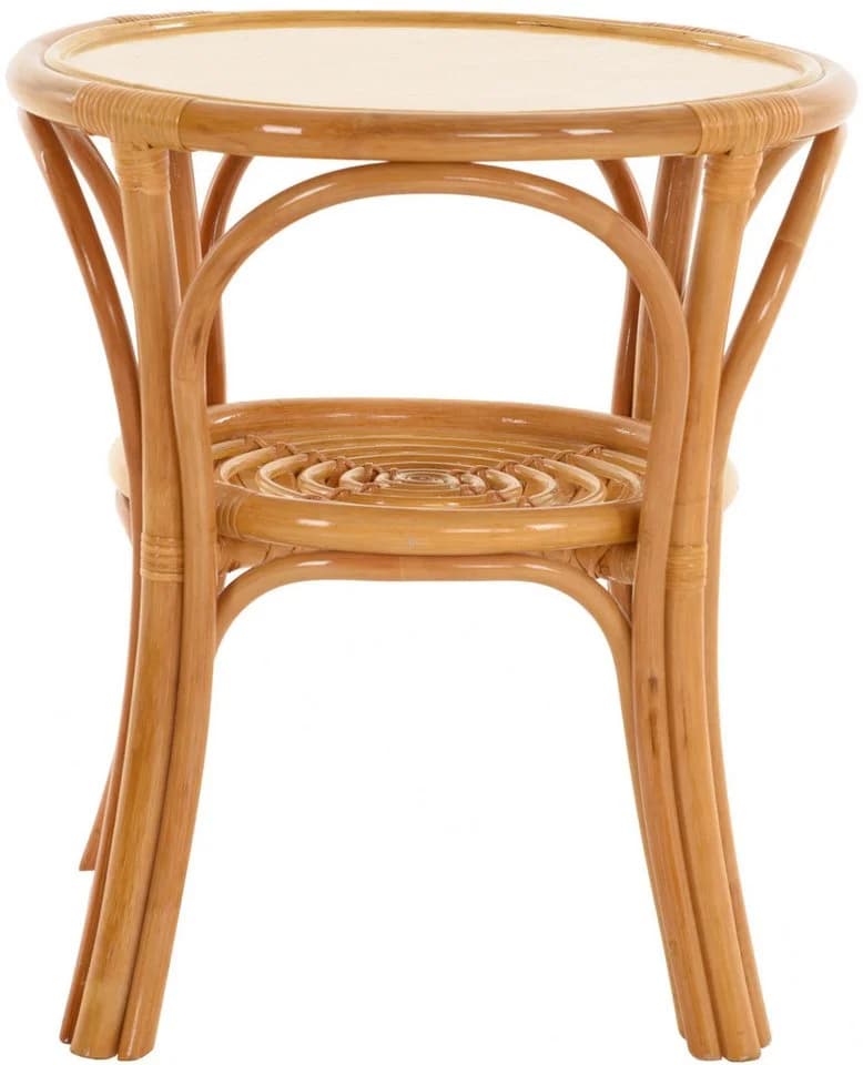 Krines Home Beistelltisch Rattan mit Holzplatte rund Honig