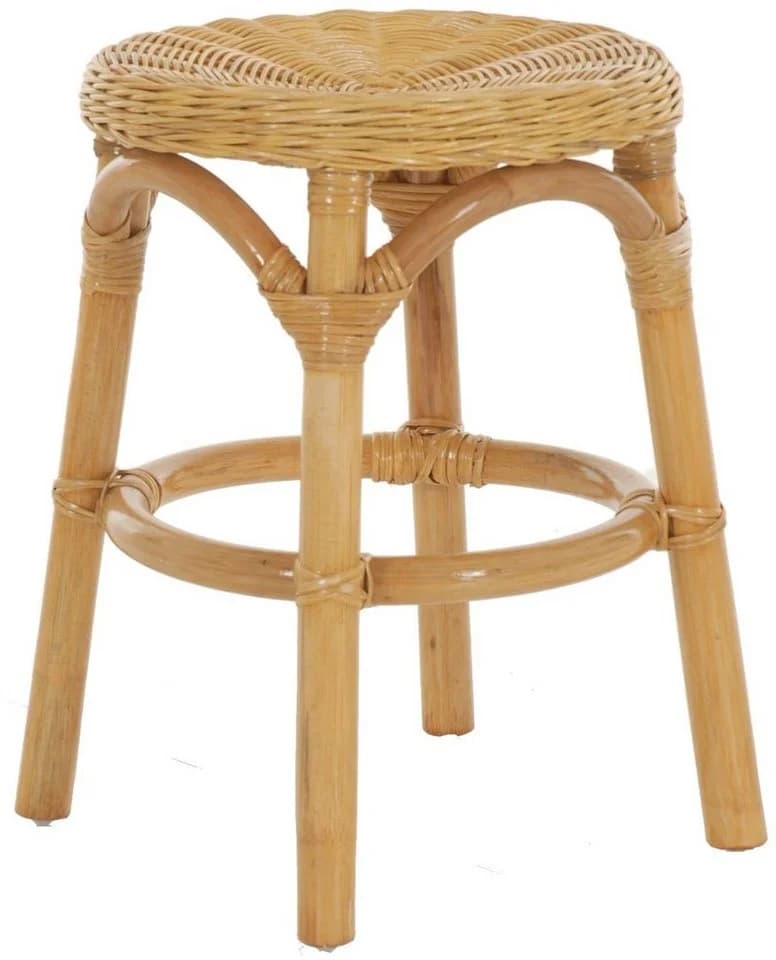Krines Home Badhocker aus natürlichem Rattan - Runder Schemel
