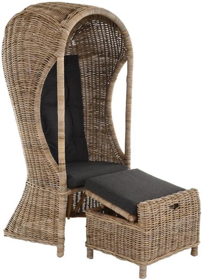 Krines Home Loungesessel Rattansessel "Beach" Grau Natur mit Dach - Bild 2