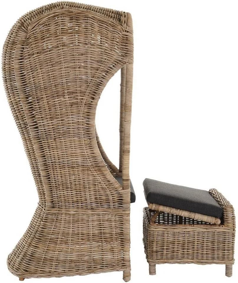 Krines Home Loungesessel Rattansessel "Beach" Grau Natur mit Dach - Bild 3