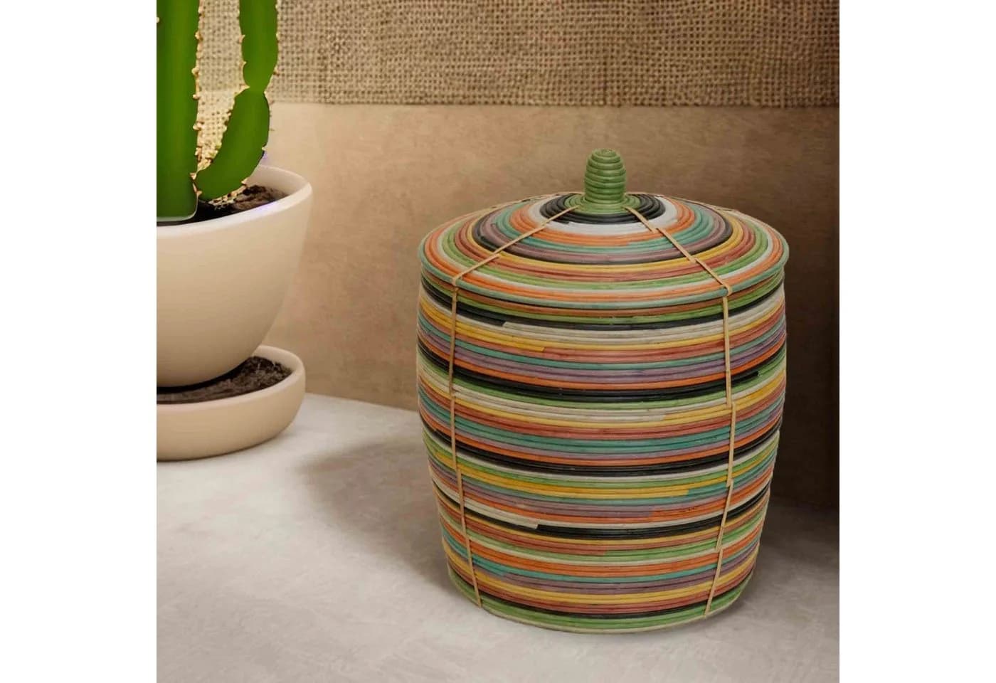 Krines Home Aufbewahrungskorb Bunt Rattan mit Deckel