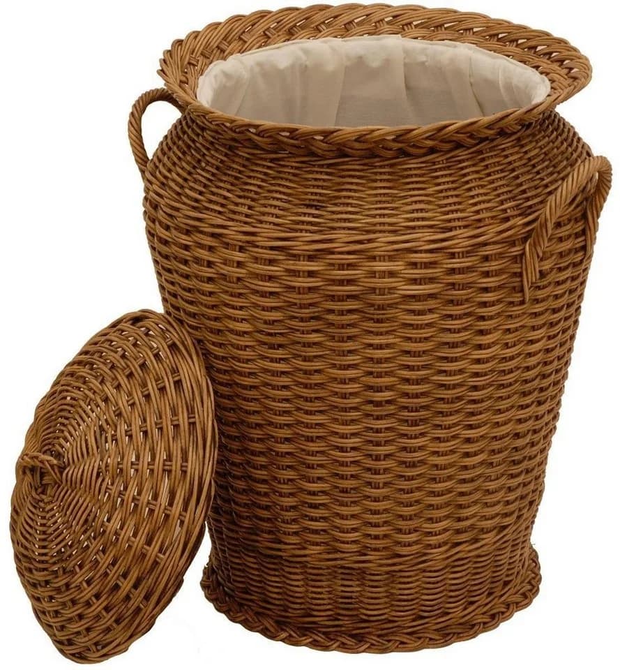 Krines Home Wäschetonne Rattan Rund Vintage Braun