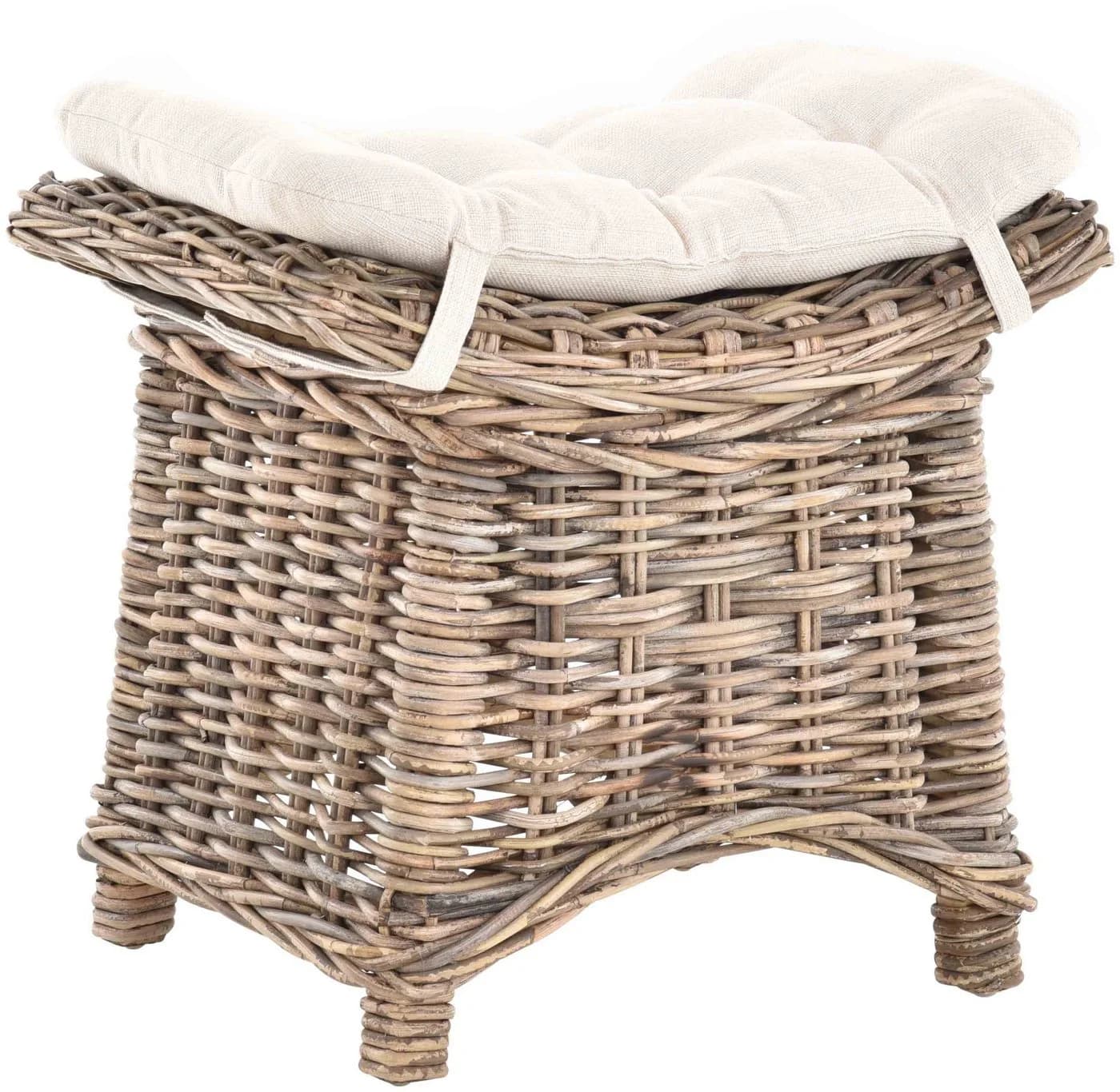 Krines Home Sitzhocker Fußhocker Echtes Rattan Grau Natur mit Kissen - Bild 2
