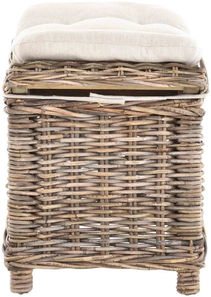 Krines Home Sitzhocker Fußhocker Echtes Rattan Grau Natur mit Kissen - Bild 3