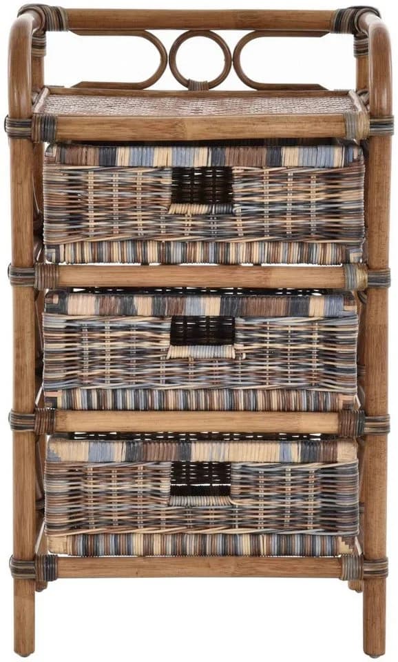 Krines Home Badregal Rattan mit 3 Schubladen braun