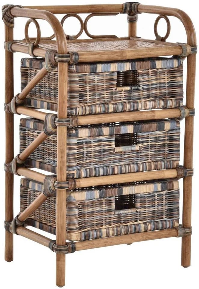 Krines Home Badregal Rattan mit 3 Schubladen braun - Bild 2