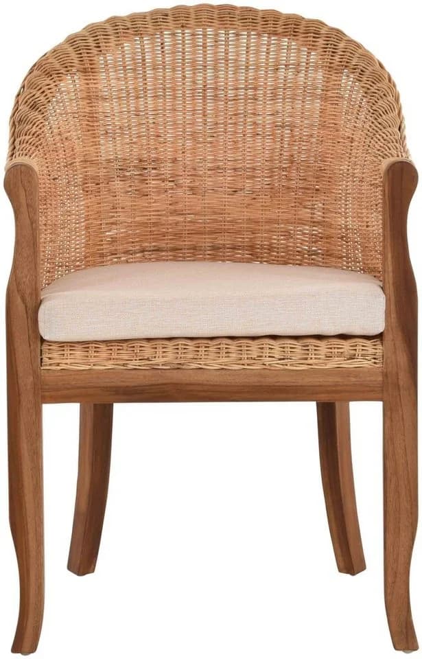 Krines Home Relaxsessel Rattan-Sessel mit Holzbeinen, Sessel aus echtem Rattan mit Polster