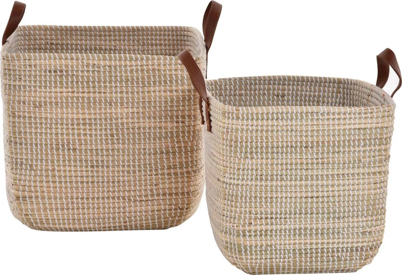 Krines Home Aufbewahrungskorb Set/2 Handgearbeitete Seegras Dekokörbe zur Aufbewahrung Flechtkorb
