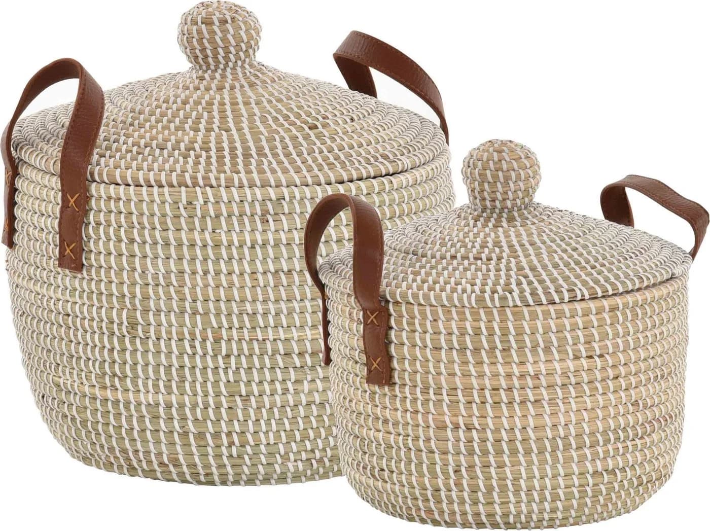Krines Home Aufbewahrungskorb Set 2 St. Seegras mit Deckel - Bild 2