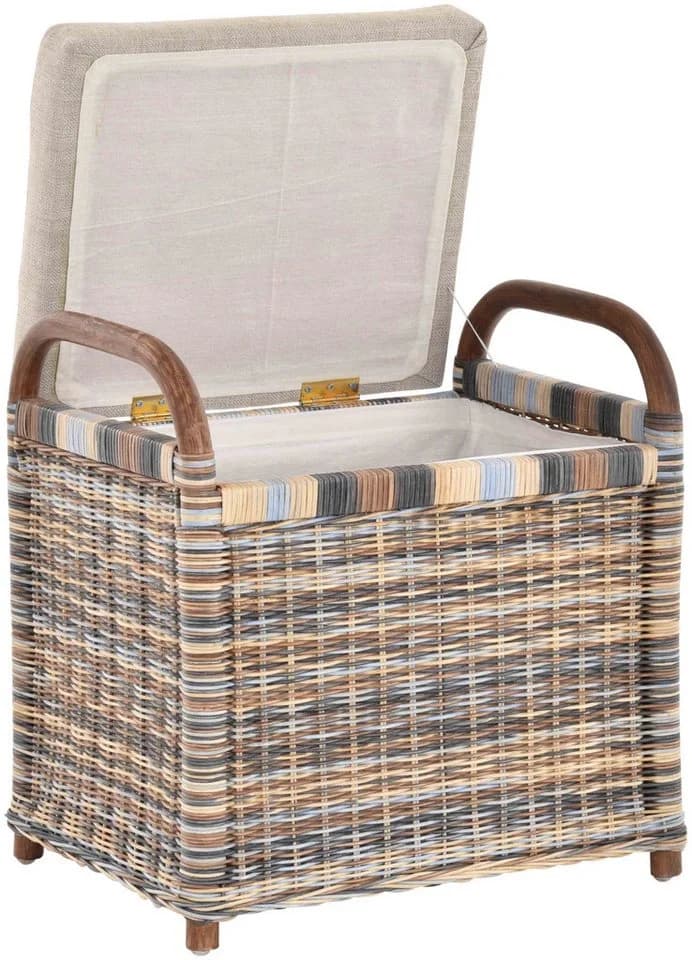 Krines Home Sitzbank Rattan mit Stauraum und gepolstertem Deckel