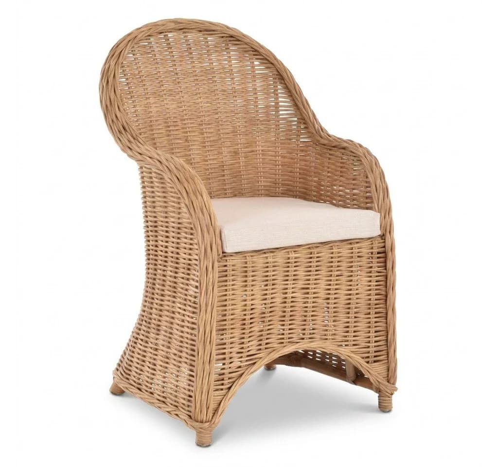 Krines Home Esszimmersessel Rattan mit Armlehne & Polster Beige - Bild 2