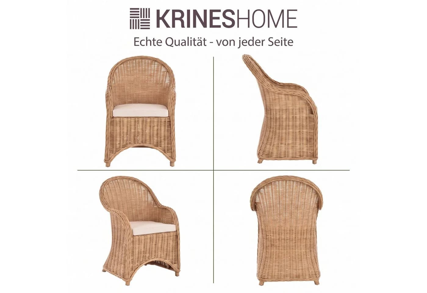 Krines Home Esszimmersessel Rattan mit Armlehne & Polster Beige - Bild 3