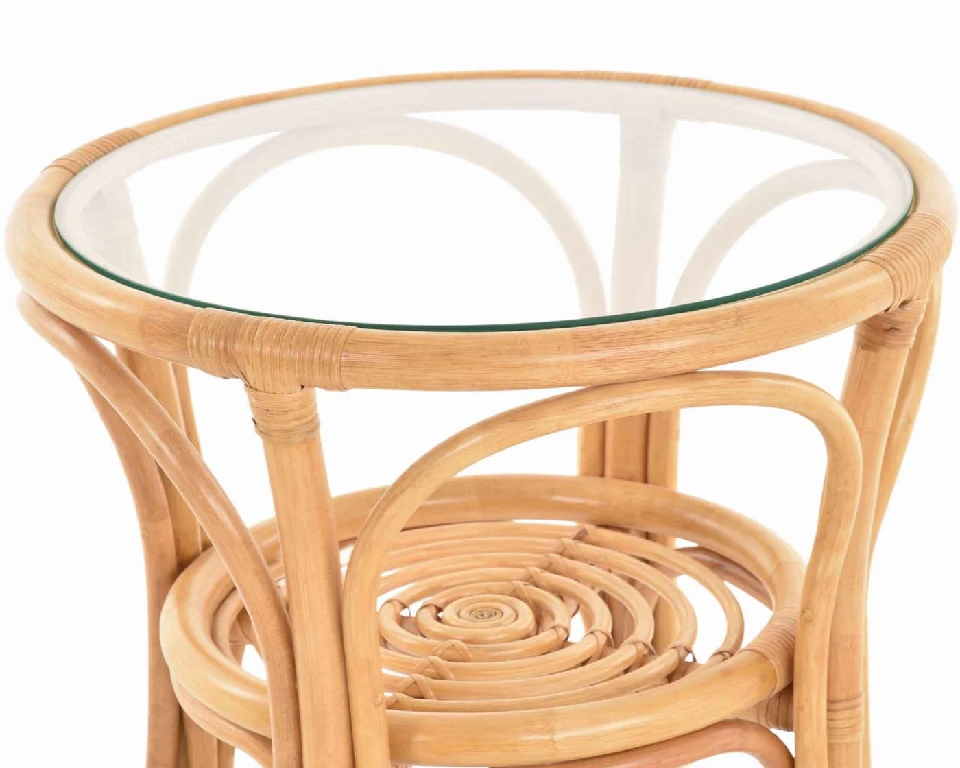 Krines Home Beistelltisch Rattan Glasplatte Ø 56 cm