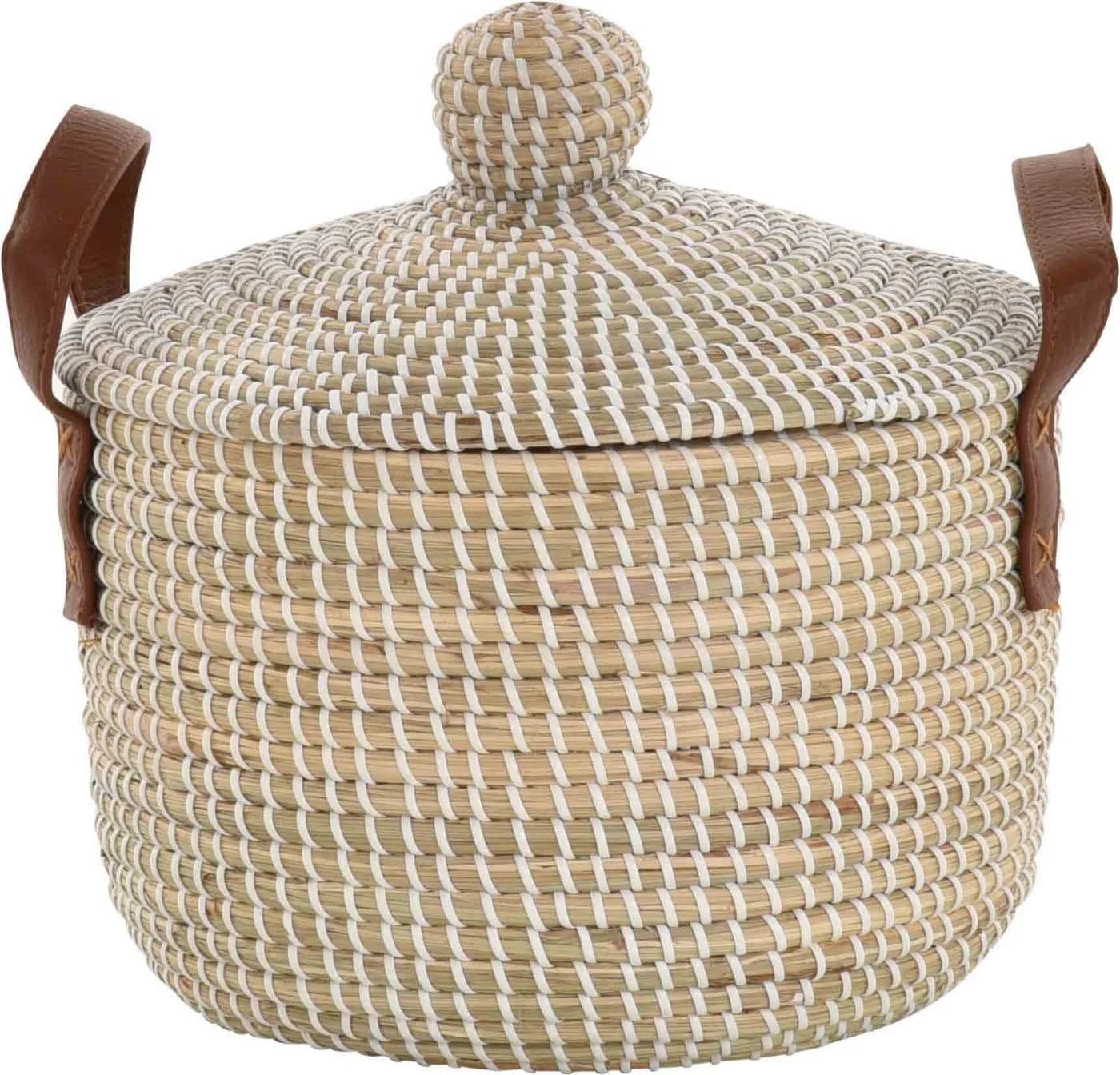 Krines Home Aufbewahrungskorb Handgearbeiteter Seegras Dekokorb mit Deckel