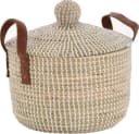 Krines Home Aufbewahrungskorb Handgearbeiteter Seegras Dekokorb mit Deckel Bild 2
