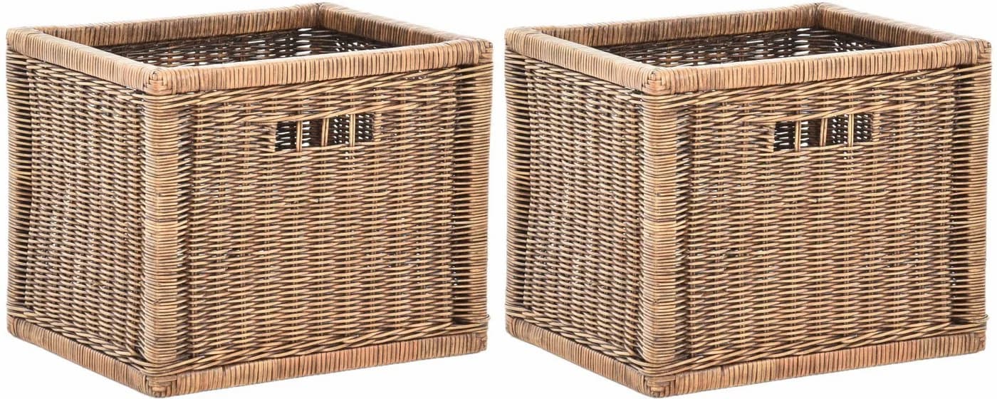 Krines Home Regalkorb Set 2 St. Braun Rattan Holzrahmen - Bild 2