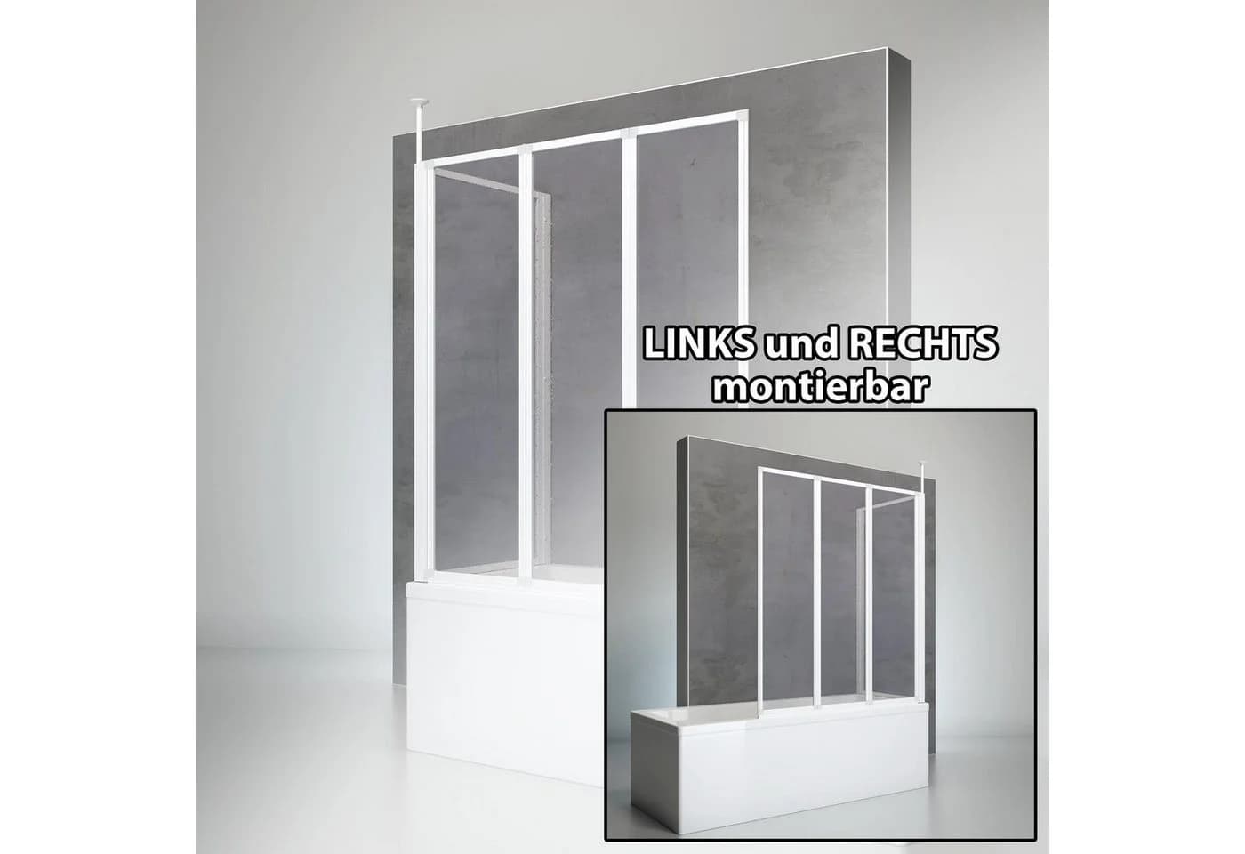 Schulte Badewannenfaltwand Well Weiß Kunstglas Tropfen Dekor - Bild 3
