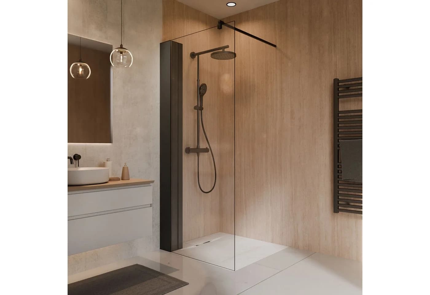Schulte Walk-in-Duschwand Toura mattschwarz mit integriertem Duschregal - Bild 2