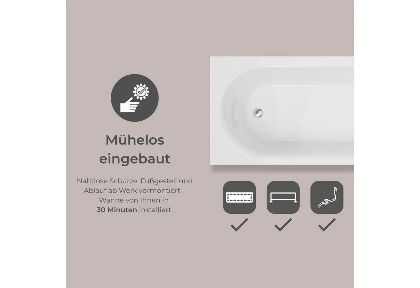 Schulte Badewanne Rio Canto Weiß Sanitäracryl Komplett-Set - Bild 5