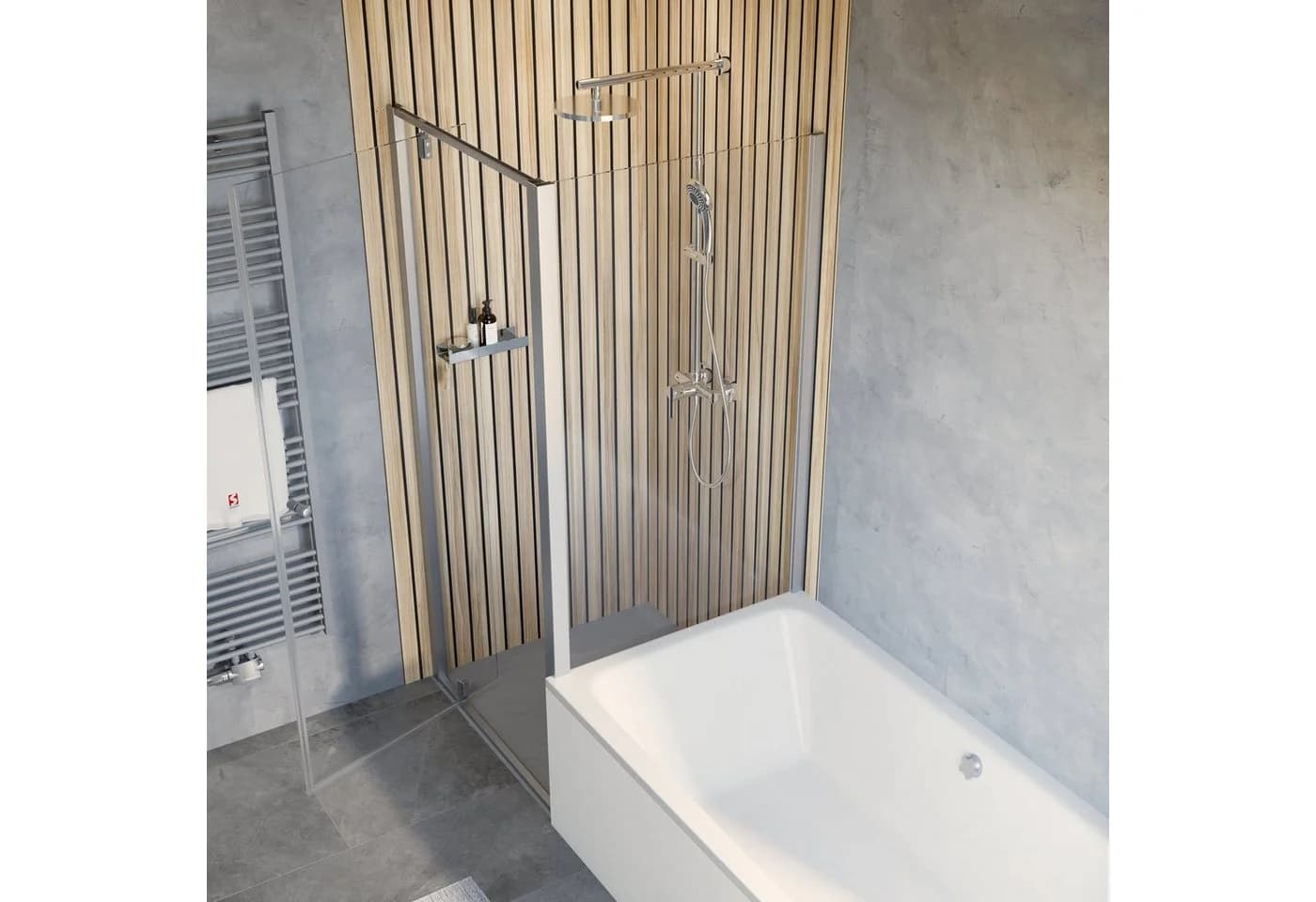 Schulte Eckdusche Trend 2.0 Drehtür mit Seitenwand auf Badewanne