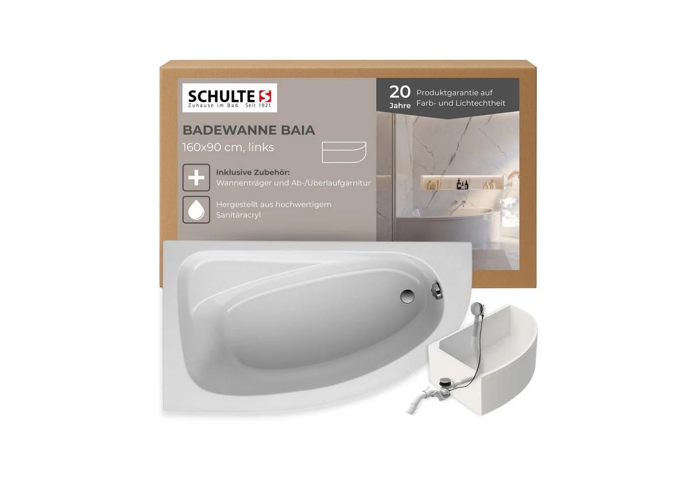 Schulte Badewanne Baia asymmetrisch Sanitäracryl Weiß - Bild 2